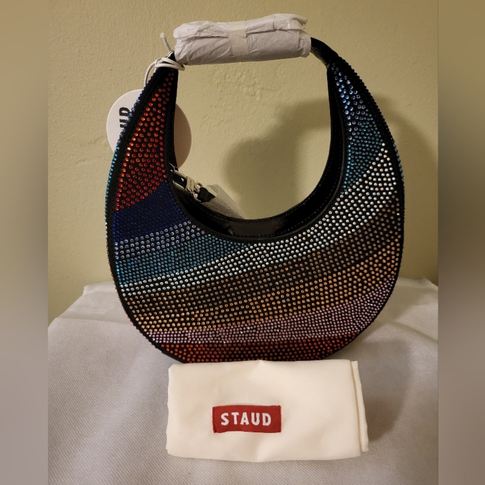 STAUD Multicolor Crystal-Embellished Crescent Crossbody Bag - Picture 13 of 15